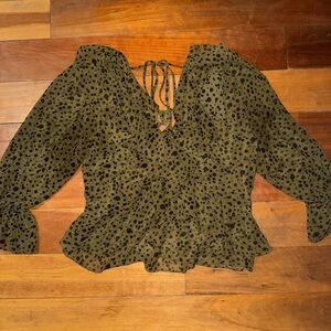 MISA Olive Green and Black Blouse